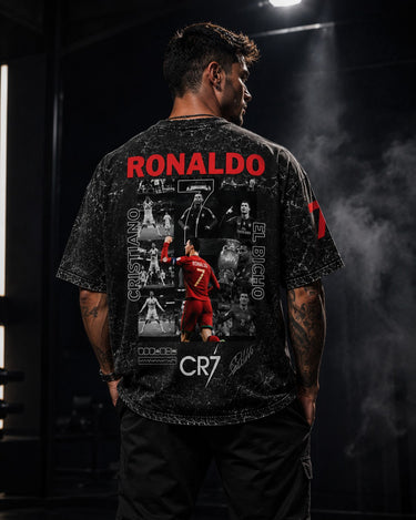 CR7 legacy acid wash tshirt back – Ronaldo winning moments graphic – Portugal fan oversized tee India PopCase