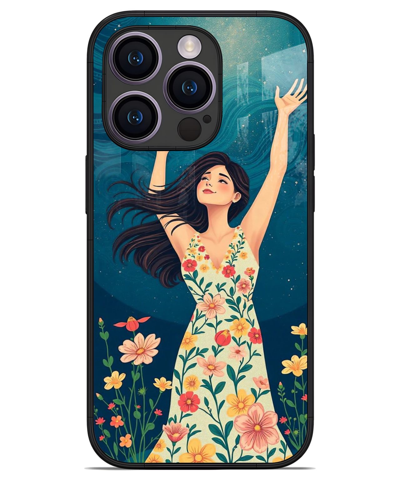 Floral Joyful Woman iphone 14 pro back cover 1