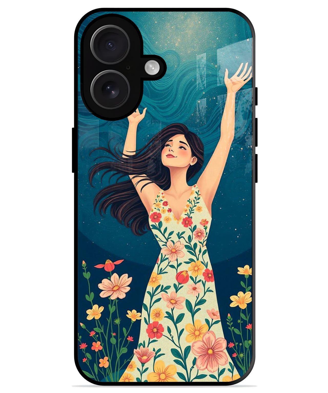 Floral Joyful Woman iphone 16 plus back cover 1