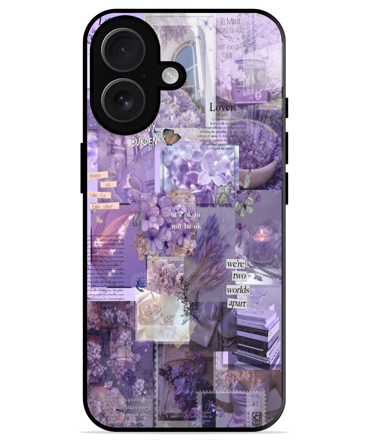 Lavender Aesthetic Collage iphone 16 plus back cover 1