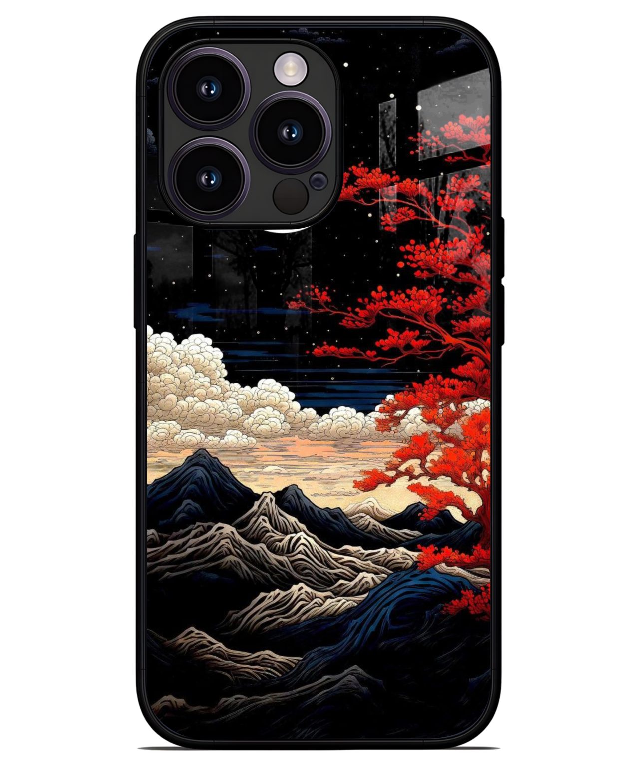 Mystic Mountains and Crimson Tree iphone 13 pro back cover 1