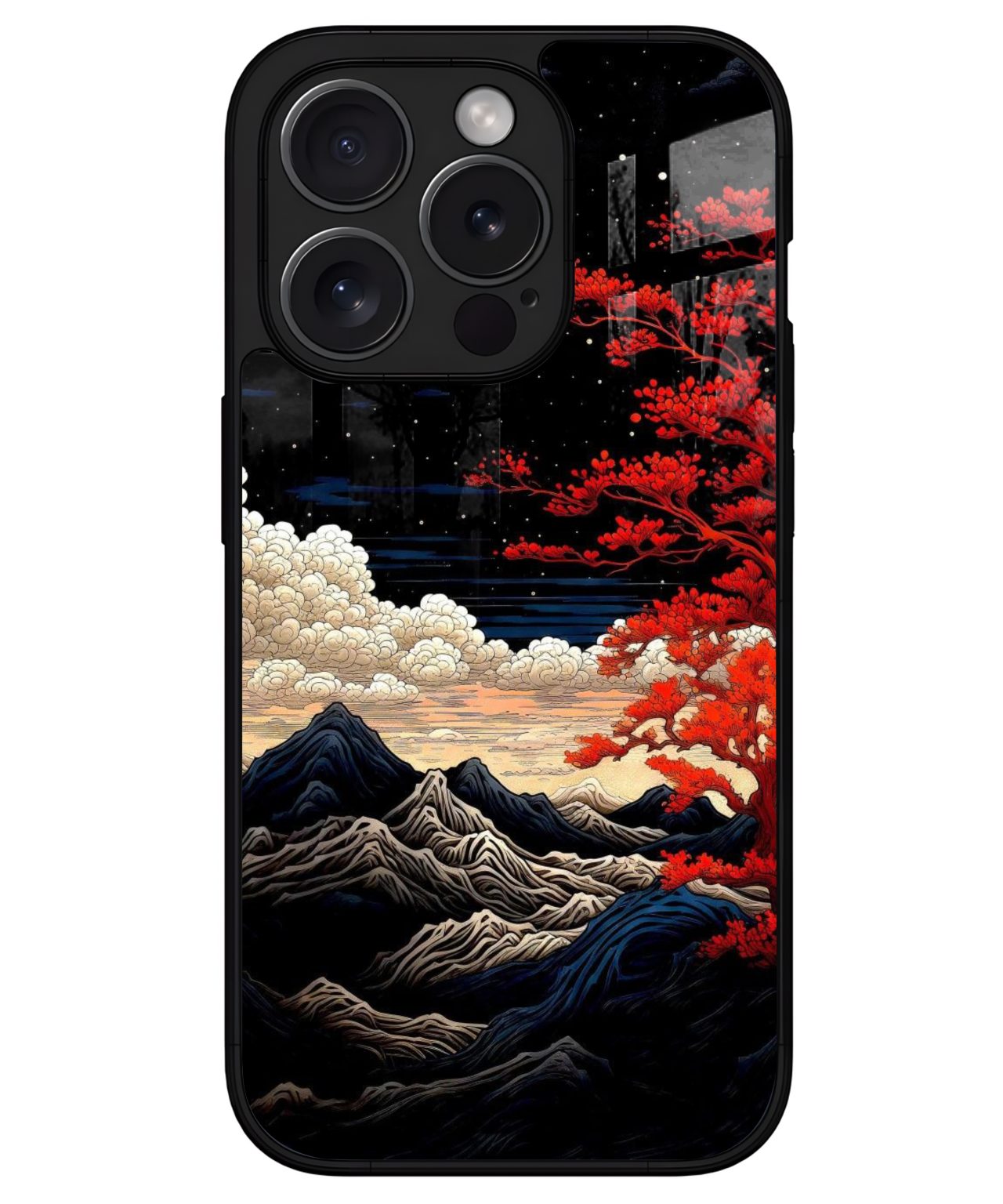 Mystic Mountains and Crimson Tree iphone 15 pro max back cover 1