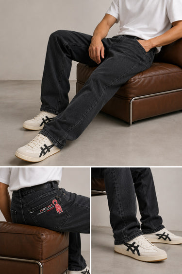 Men's Black Washed Baggy Fit Denim Jeans – Premium Streetwear Loose Fit