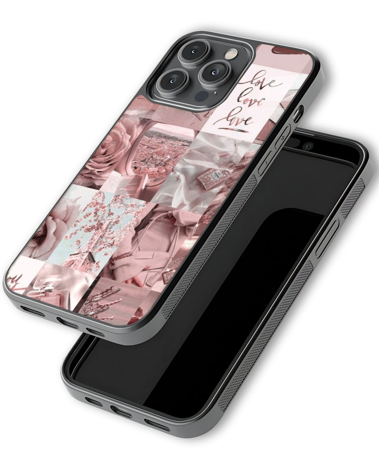 Phone case with floral and marble design on a white background
