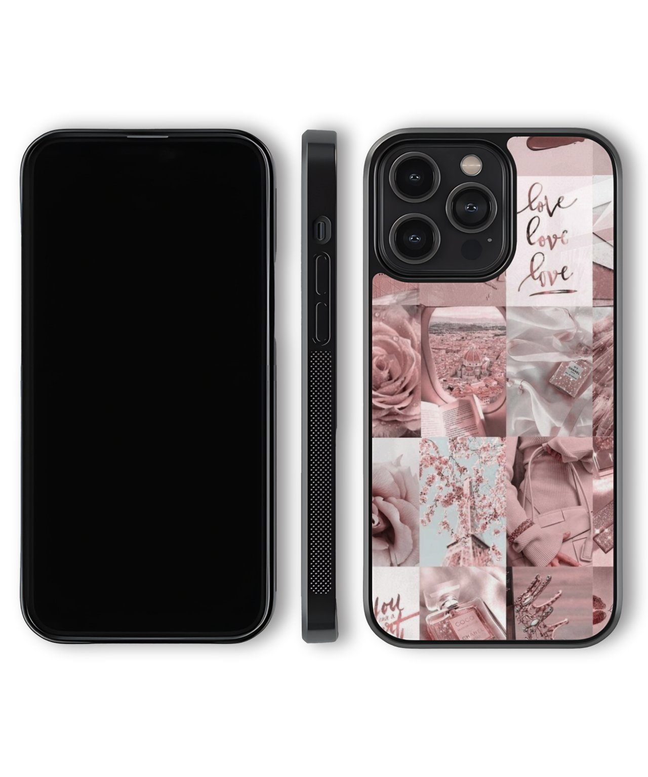 Phone case with floral and text design on a white background