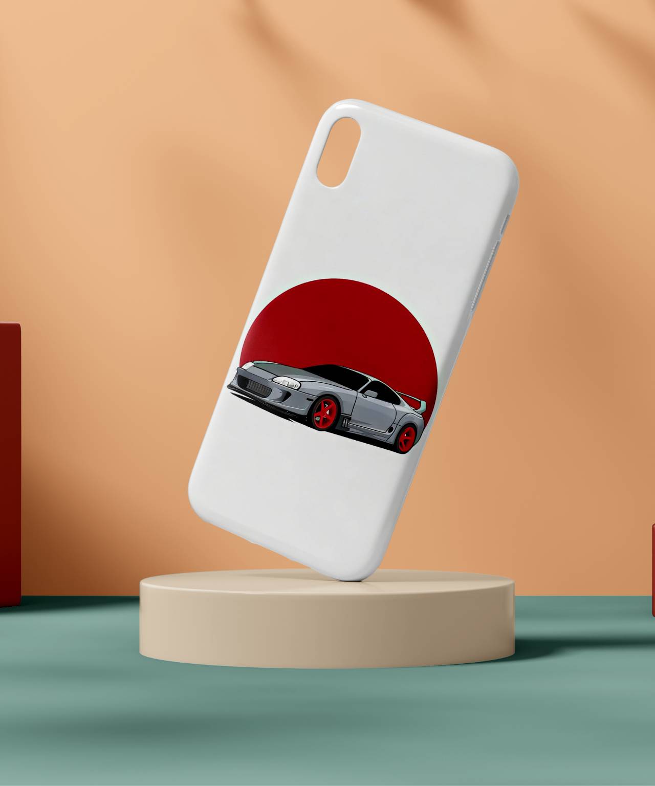 Sleek Car Silhouette & Red Sun Mobile Case 2
