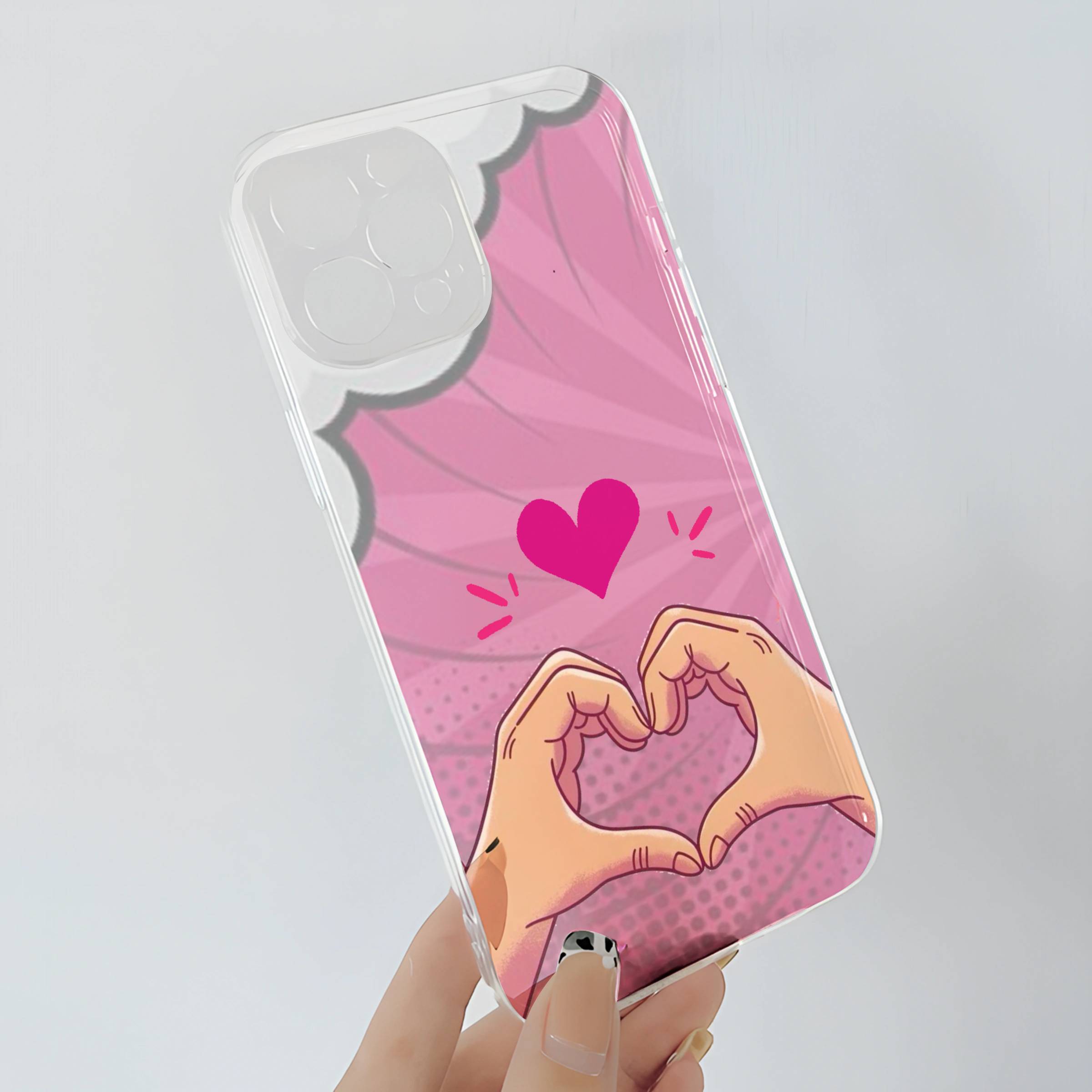 Comic Heart Hands Transparent Mobile Case