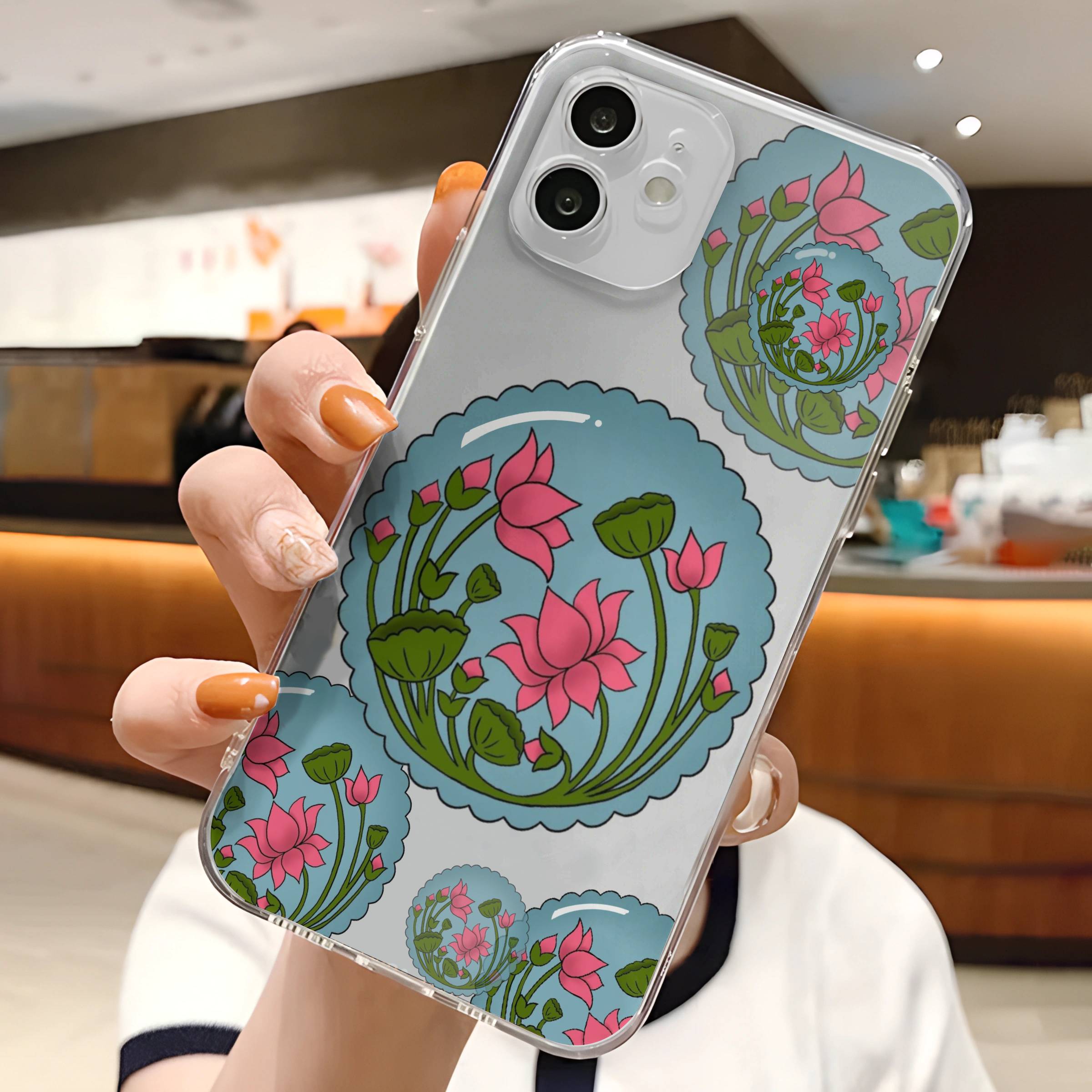 Elegant Transparent Mobile Case with Lotus Floral Design