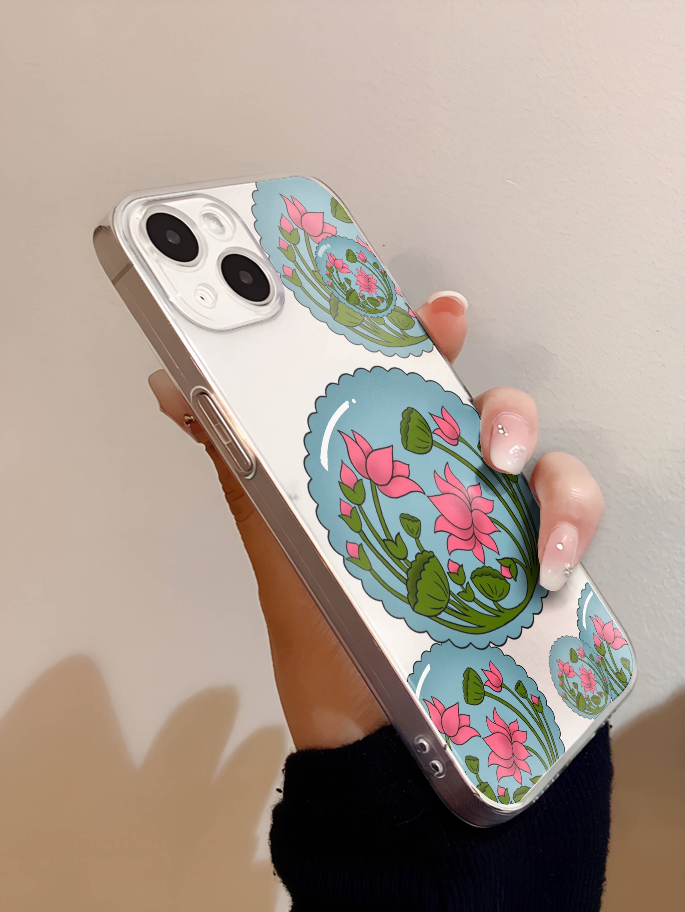 Elegant Transparent Mobile Case with Lotus Floral Design