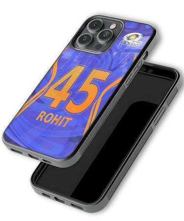 Phone case with number 45 and name 'Rohit' on a blue background