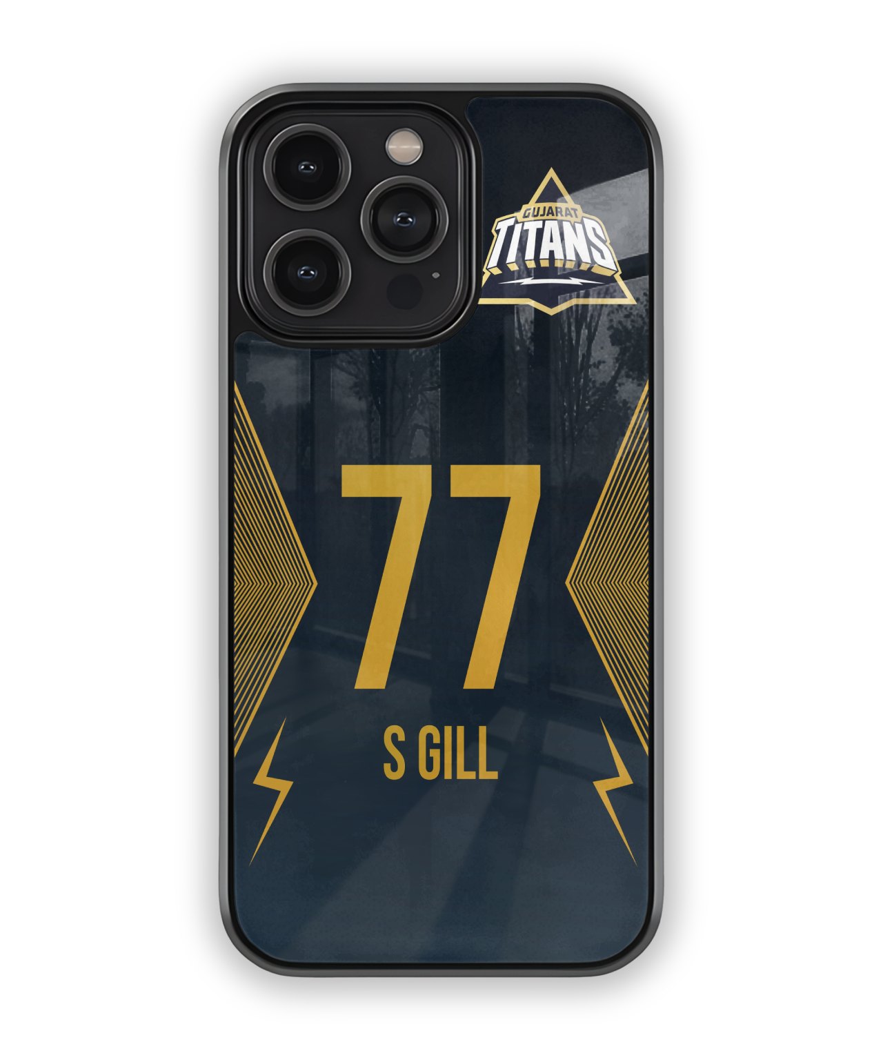 Phone case with number 77 and name S Gill on a dark background