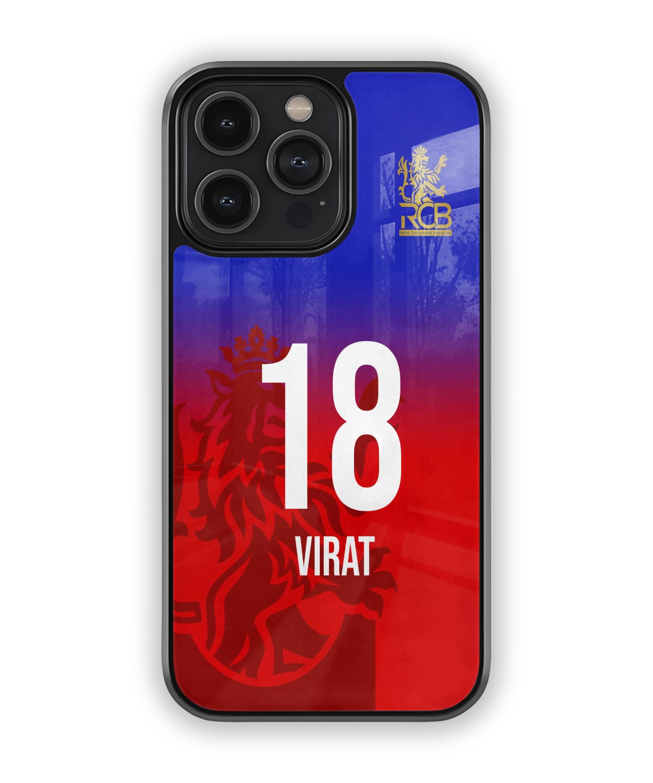Phone case with a colorful design featuring the number 18 and name 'Virat', on a white background.