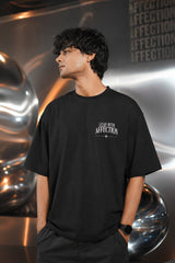 White black unisex oversized t shirt Lead With Affection chest print 3D chrome holographic metallic heart back graphic POPCASE aesthetic tee