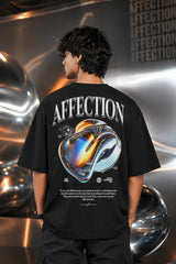 White black unisex oversized t shirt Lead With Affection chest print 3D chrome holographic metallic heart back graphic POPCASE aesthetic tee