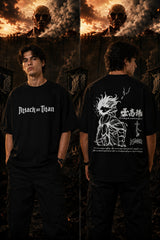 White oversized tshirt with Attack on Titan gothic font text print from AOT Shingeki no Kyojin anime - black