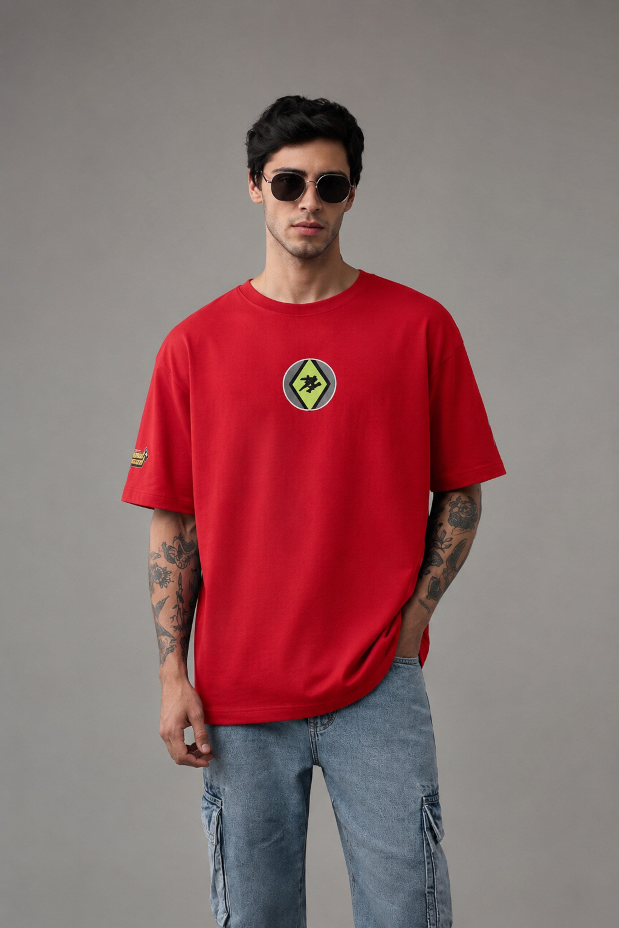 POPCASE red Ben 10 Diamondhead Omnitrix graphic oversized t shirt alien OS grid back print streetwear tshirt cartoon DTF