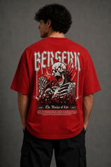 Black oversized t shirt with Berserk gothic chest print screaming skeleton Illusion of Fate anime horror chains back graphic by POPCASE streetwear