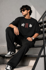 POPCASE black oversized t shirt Hindi Devanagari bho red ladder ke wordplay graphic white text DTF desi streetwear premium cotton tshirt