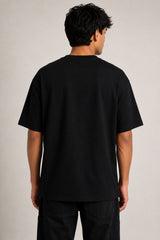 POPCASE Bird Art black oversized t shirt with exotic bird of paradise gold feather DTF graphic shoulder print streetwear