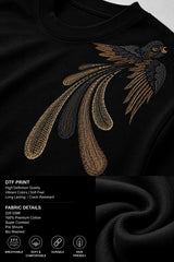 POPCASE Bird Art black oversized t shirt with exotic bird of paradise gold feather DTF graphic shoulder print streetwear