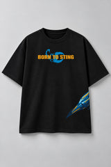 Black oversized tshirt with vivid electric blue scorpion large art print on back, available in black and red, drop shoulder boxy fit, men India
