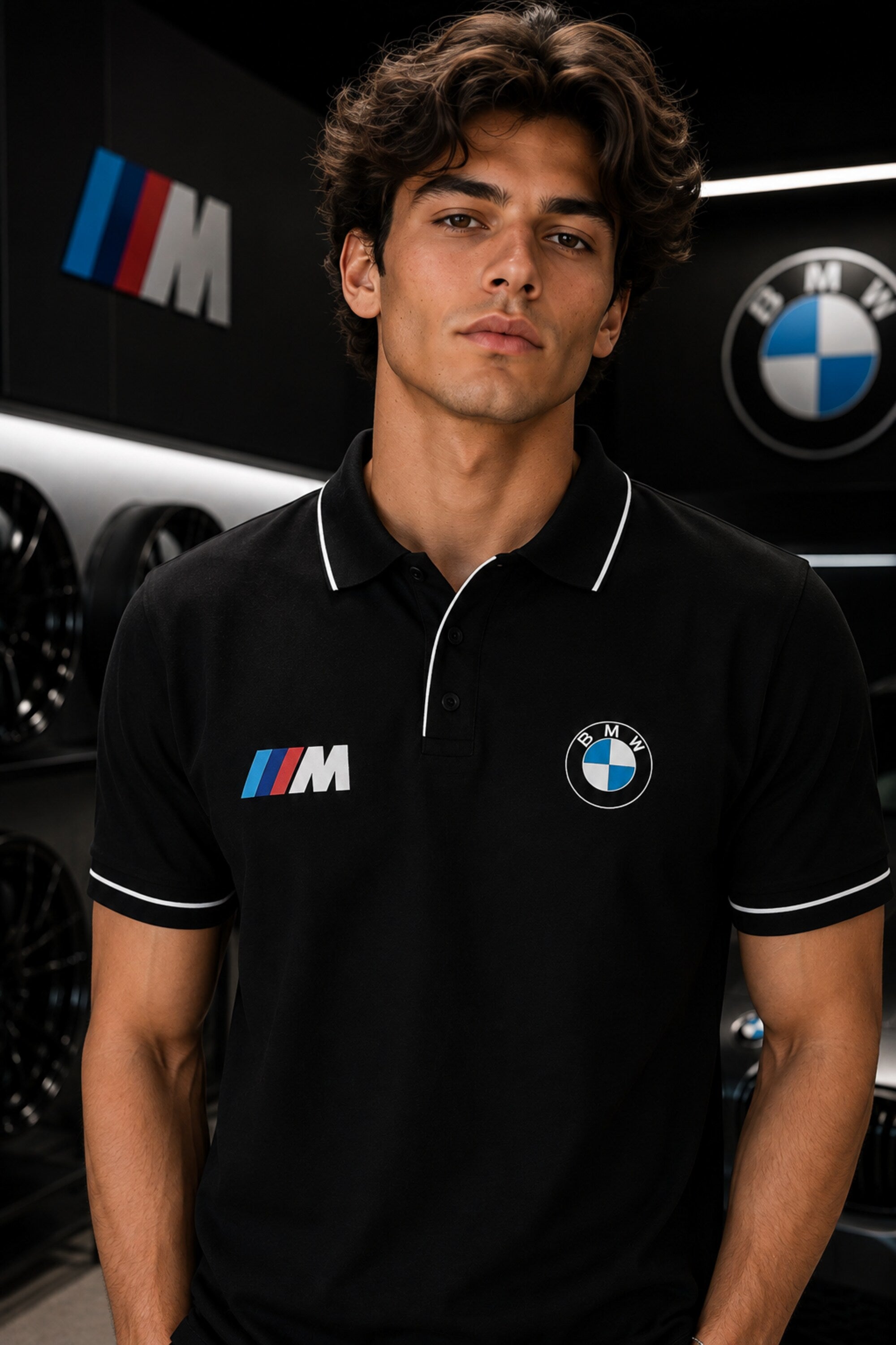 BMW M Series Polo T-Shirt Black Front part 5