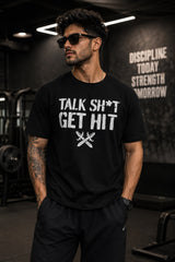Talk Sh*t Get Hit WWE attitude black oversized t-shirt with crossed daggers graphic