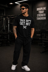 Talk Sh*t Get Hit WWE attitude black oversized t-shirt with crossed daggers graphic