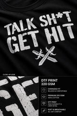 Talk Sh*t Get Hit WWE attitude black oversized t-shirt with crossed daggers graphic