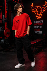 Red unisex oversized t shirt Bull geometric bull head back graphic A Bull In An Intact More Muscular Aggressive POPCASE gym streetwear tee
