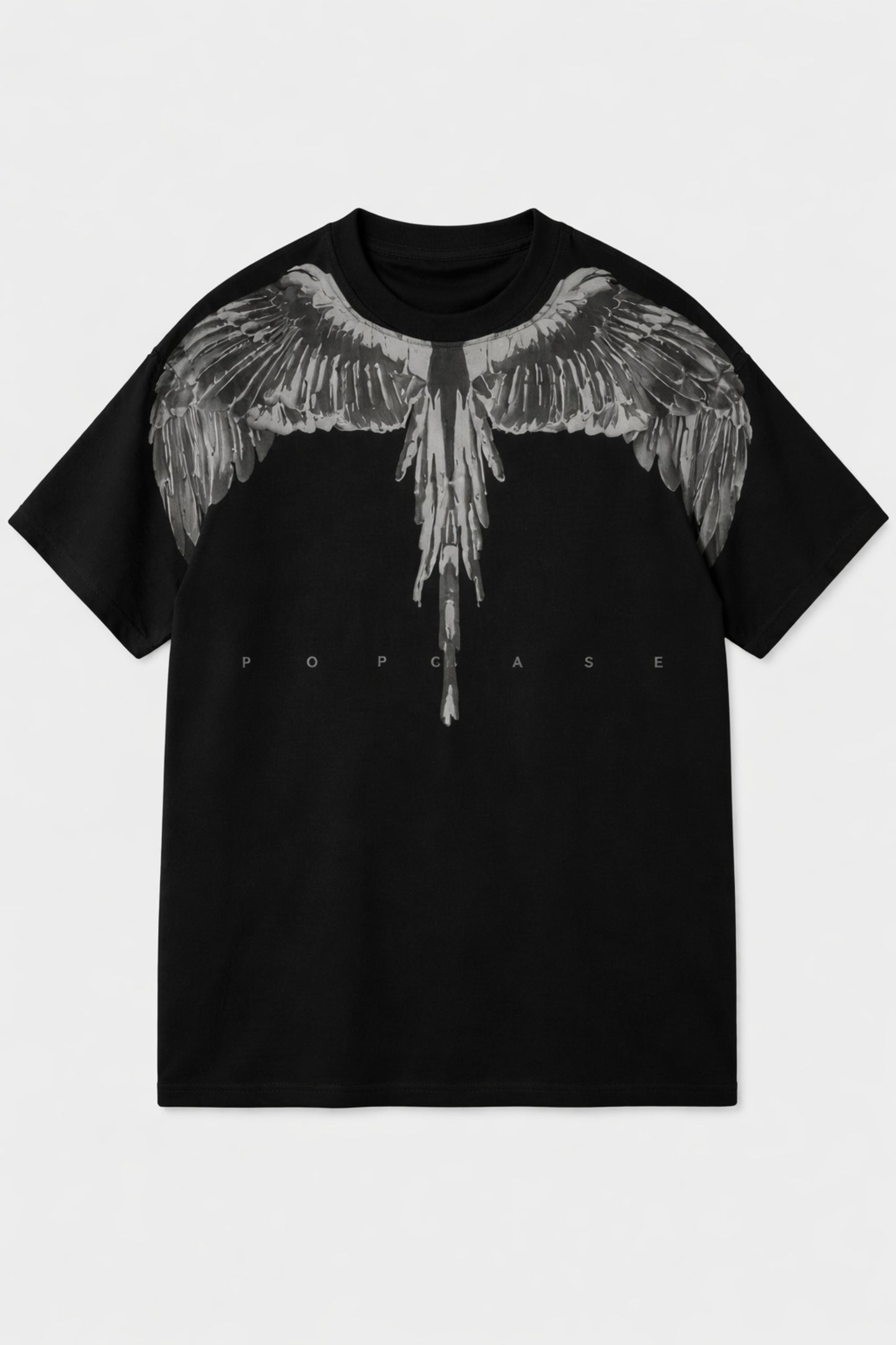 PopCase Black Spirit Wings tshirt size chart India – XS S M L XL XXL unisex oversized drop-shoulder fit