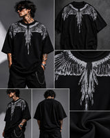 Black Spirit Wings graphic print close-up – dark aesthetic oversized tshirt India – PopCase premium cotton