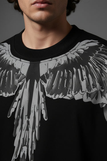 Back view Black Spirit Wings oversized tshirt – drop shoulder dark aesthetic streetwear India – PopCase