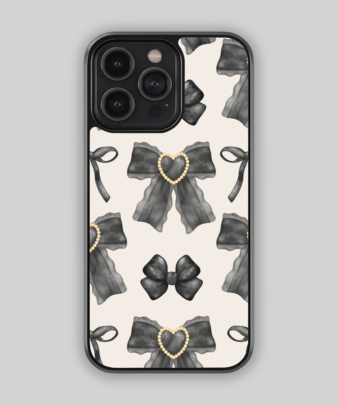 Black Heart Pearl Bow iPhone Case 1