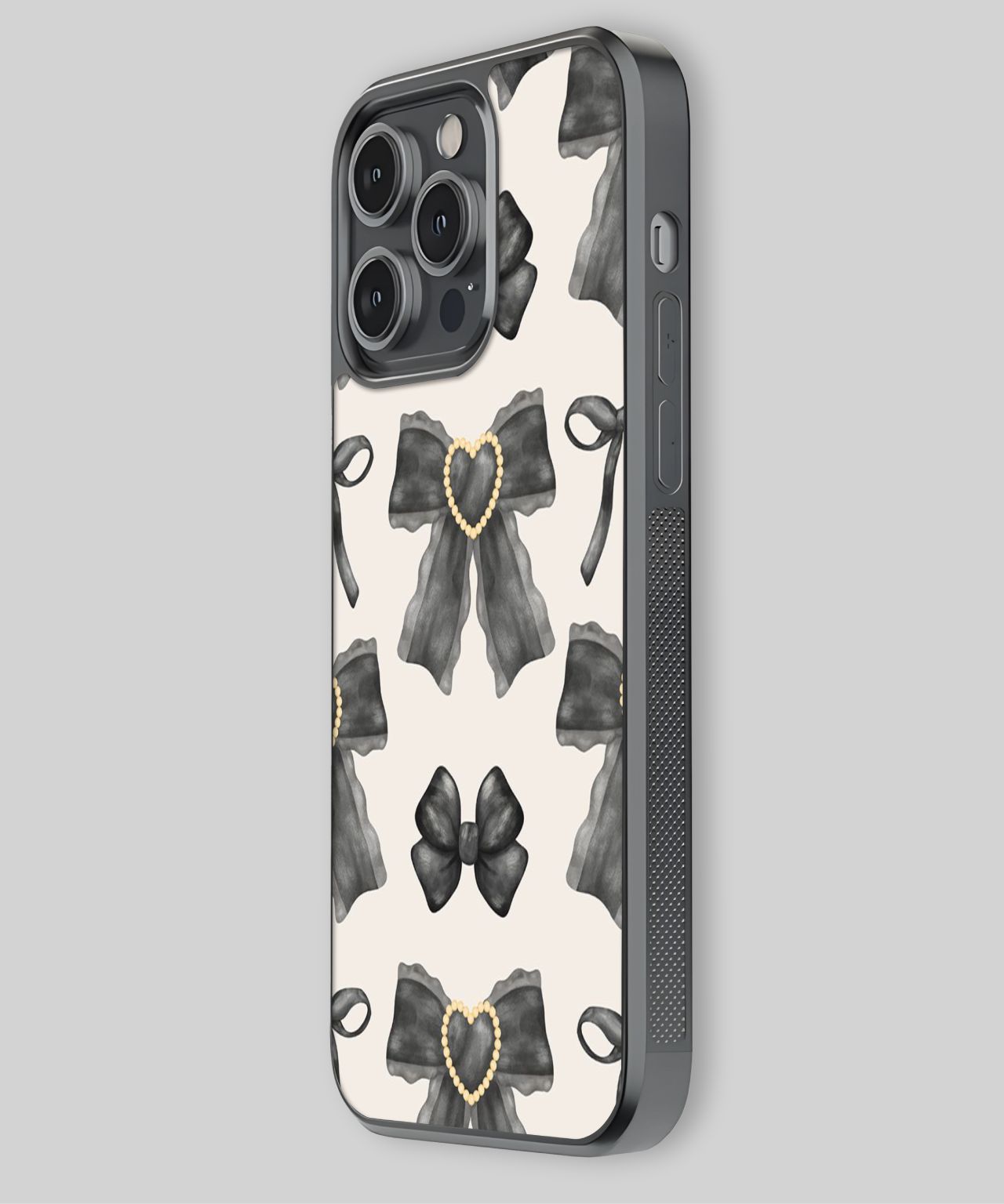 Black Heart Pearl Bow iPhone Case 2