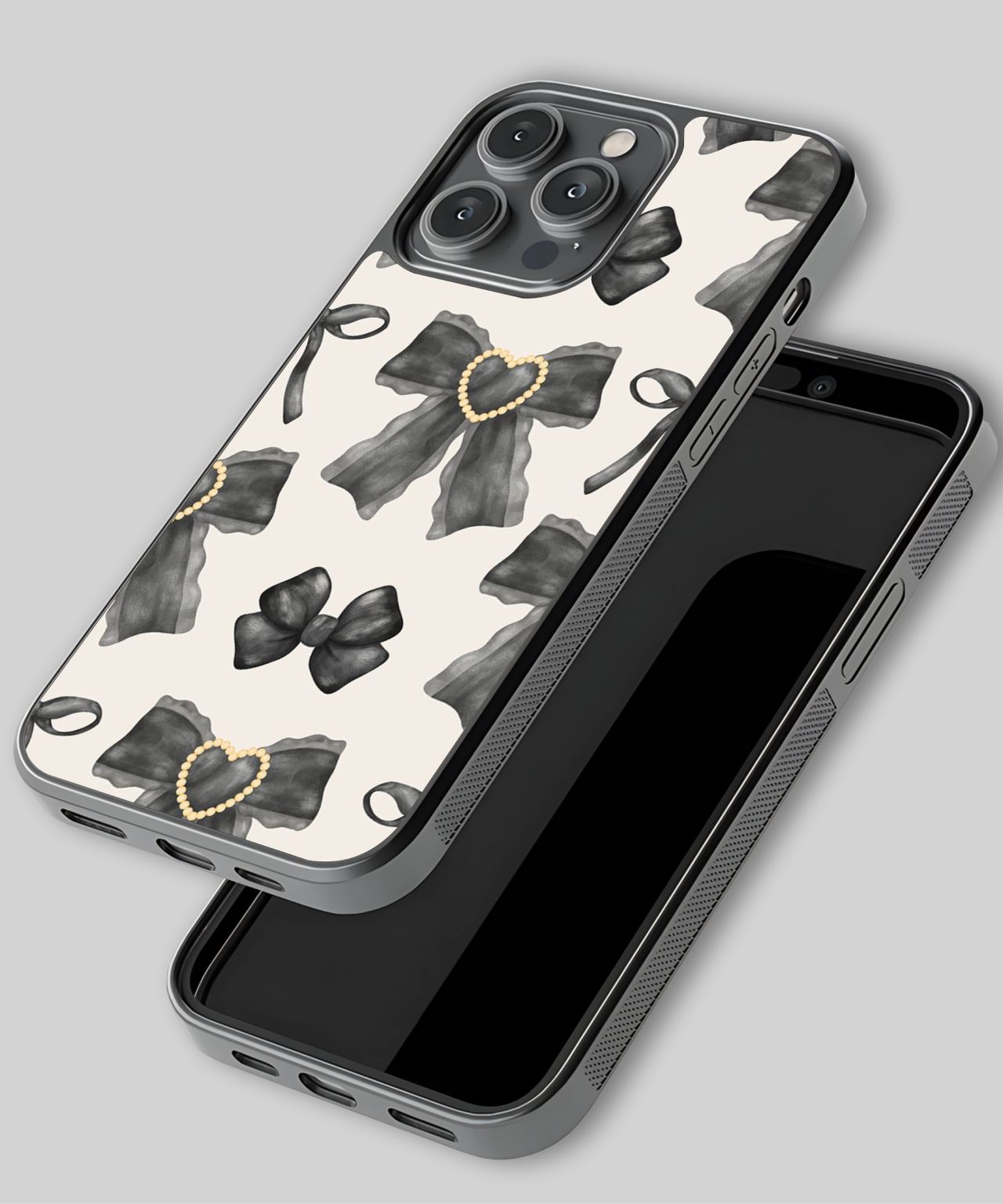 Black Heart Pearl Bow iPhone Case 3