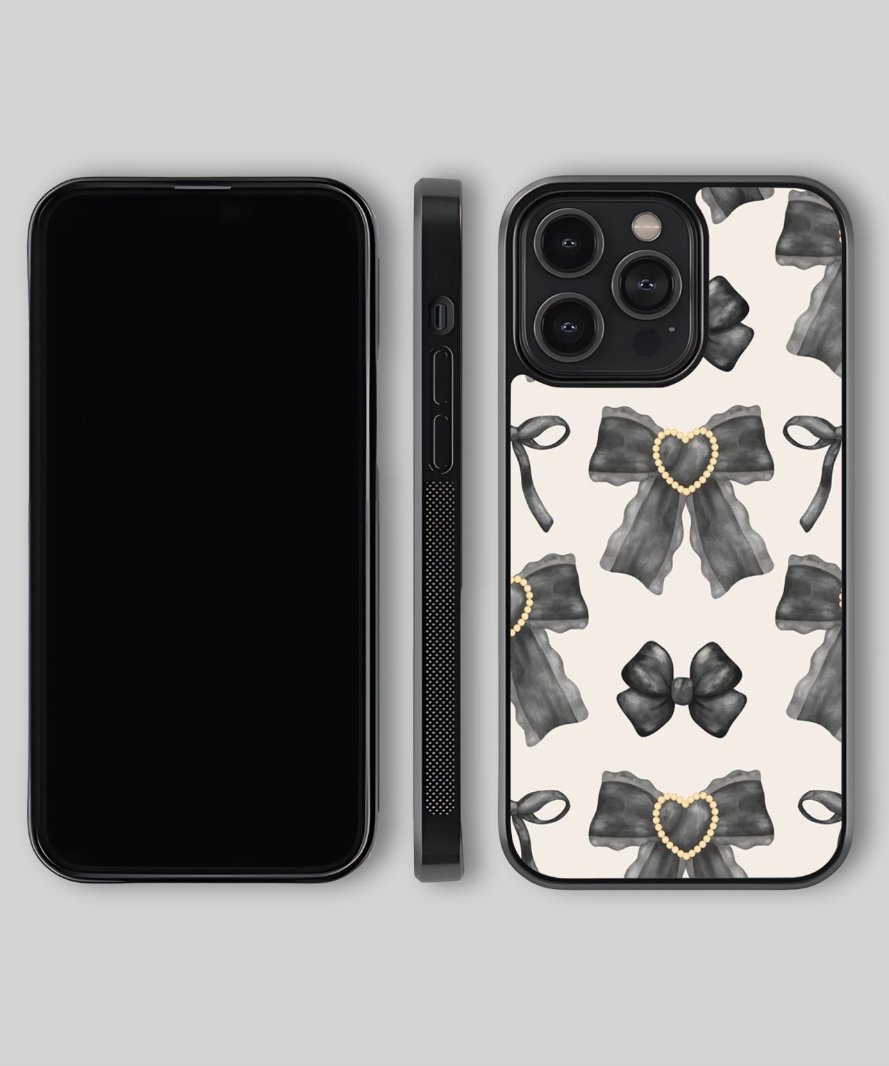 Black Heart Pearl Bow iPhone Case 4