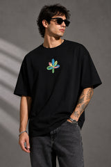 POPCASE Chaos black oversized t shirt with multicolour graffiti CHAOS back print and abstract flower front graphic streetwear
