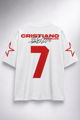 Cristiano Ronaldo CR7 number 7 black oversized t-shirt with red print and signature - white