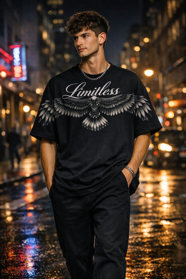 Black Spirit Wings Oversized T-Shirt for Men 2