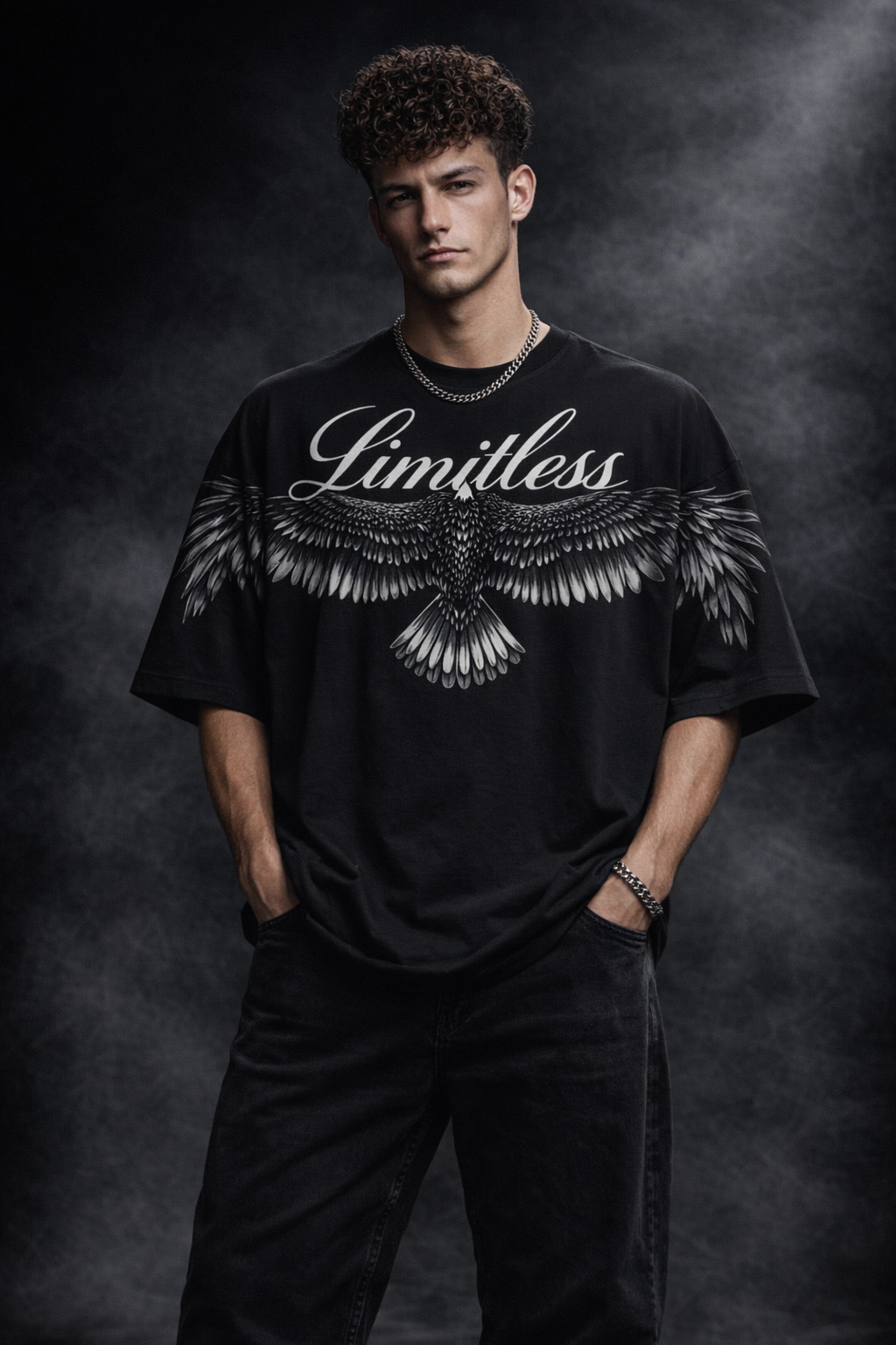 Black Spirit Wings Oversized T-Shirt for Men 1