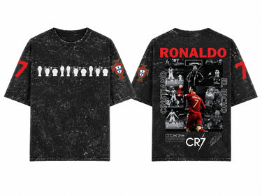 PopCase CR7 Ronaldo acid wash tshirt size chart India – S M L XL XXL unisex oversized drop-shoulder fit
