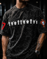 Portugal federation logo on left sleeve – CR7 Ronaldo acid wash oversized tshirt India – PopCase