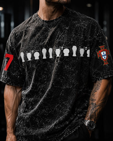 Portugal federation logo on left sleeve – CR7 Ronaldo acid wash oversized tshirt India – PopCase