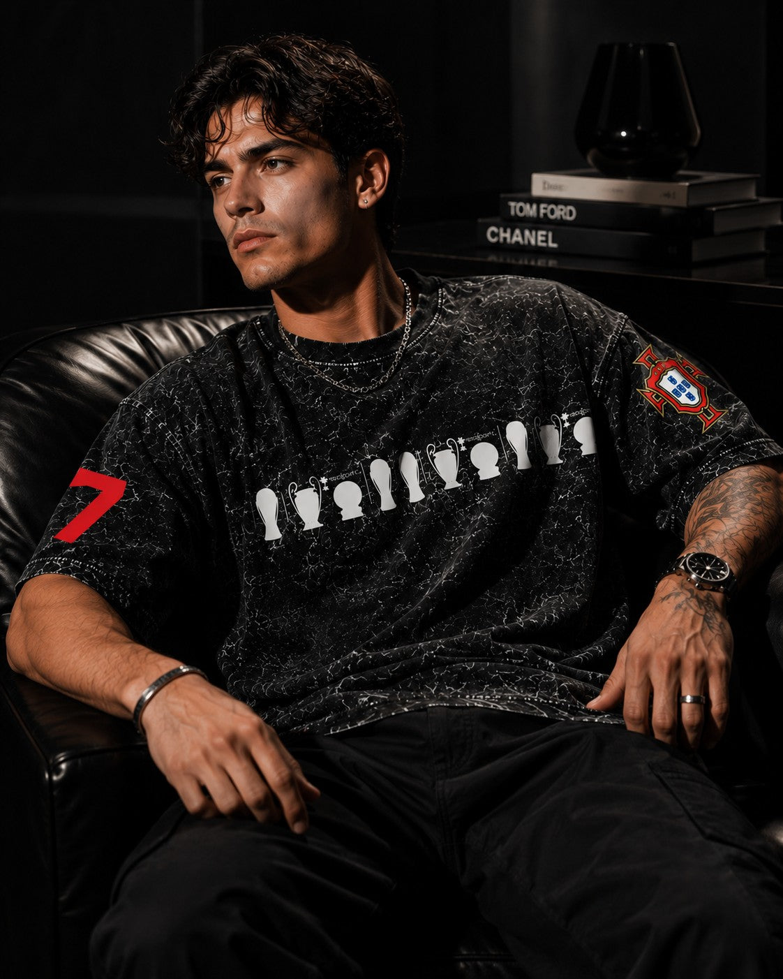 Number 7 printed on right sleeve – Cristiano Ronaldo CR7 legacy acid wash tshirt India – PopCase