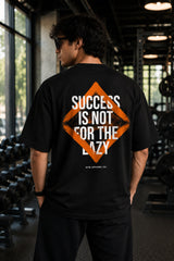 Black unisex oversized t shirt Discipline Over Motivation orange chest Success Is Not For The Lazy back graphic POPCASE gym streetwear
