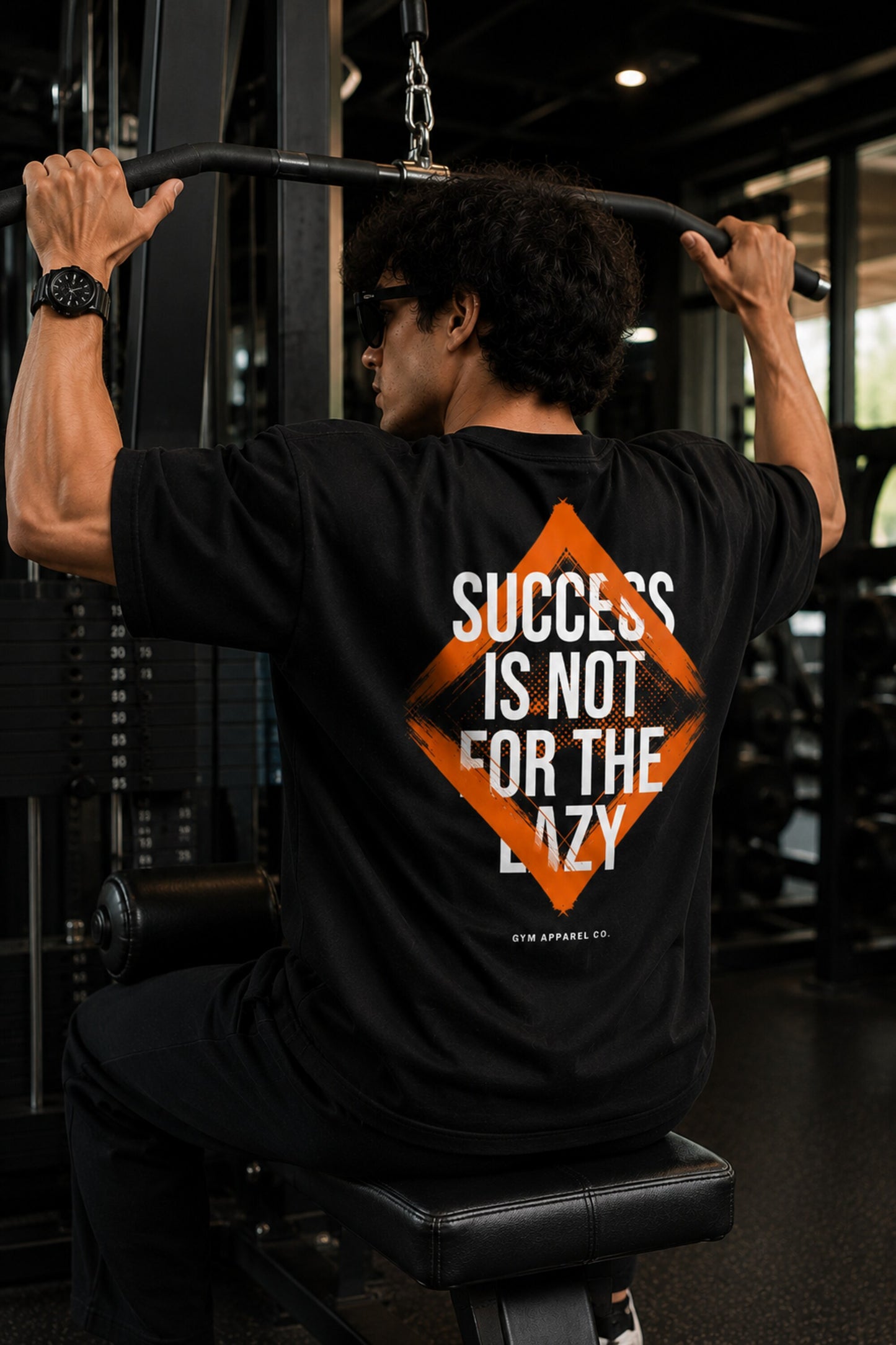 Black unisex oversized t shirt Discipline Over Motivation orange chest Success Is Not For The Lazy back graphic POPCASE gym streetwear