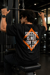 Black unisex oversized t shirt Discipline Over Motivation orange chest Success Is Not For The Lazy back graphic POPCASE gym streetwear