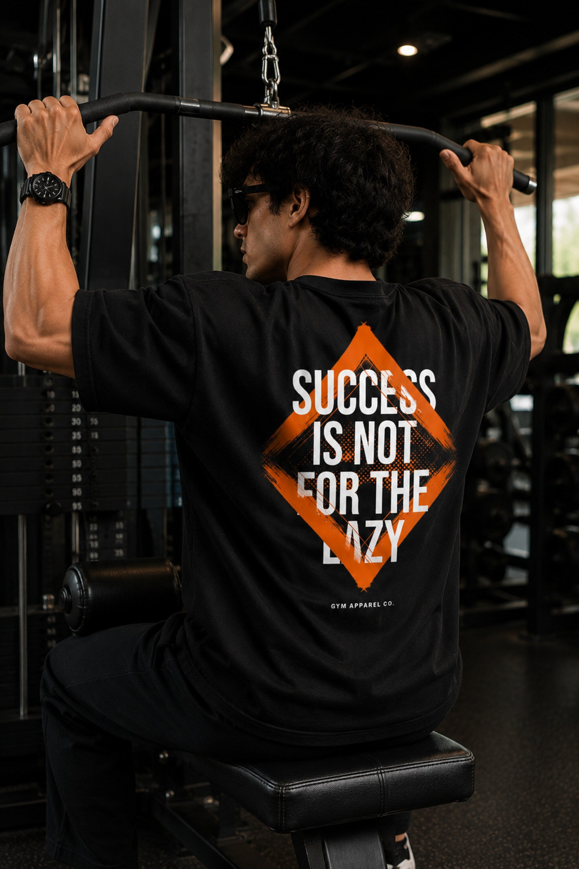 Black unisex oversized t shirt Discipline Over Motivation orange chest Success Is Not For The Lazy back graphic POPCASE gym streetwear