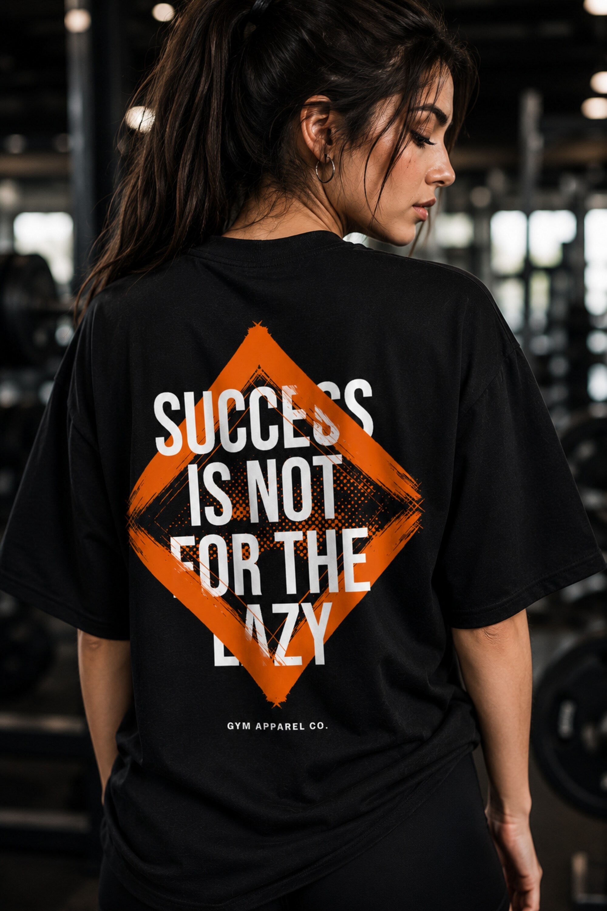 Black unisex oversized t shirt Discipline Over Motivation orange chest Success Is Not For The Lazy back graphic POPCASE gym streetwear